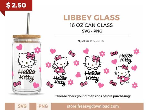 Hello Kitty Cups Diy, Cricut Hello Kitty, Small Business Ideas Diy, Kawaii Svg, Hello Kitty Svg, Cricut Cups, Libbey Glass Svg, Hello Kitty Vans, Hello Kitty Imagenes