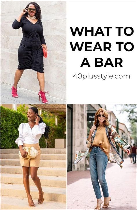 Happy Hour Attire For Women, Business Casual Happy Hour Outfit, Pub Attire Women, Mom Bar Outfits, Going Out Outfits Night 40 Year Old, What To Wear To A Pub Night, Elegant Bar Outfit, 40s Going Out Outfit, Outfit For Happy Hour