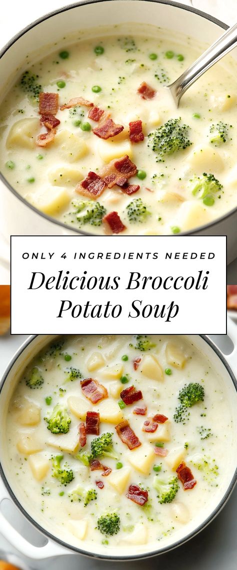 Image for Delicious Broccoli Potato Soup Soup Recipes With Broccoli, Baked Potato Soup Crock Pot Healthy, Broccoli Mozzarella Soup, Delicious Potato Soup, Potato And Pea Soup, Broccoli And Rice Soup, Vegetable And Potato Soup, Potato Broccoli Soup Recipe, Broccoli Potatoes Soup