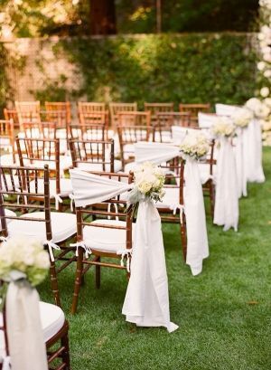 Chivari Chair Side Bows. would look nice with every other row instead of every row. Wedding Chair Decorations Diy, Wedding Ceremony Chairs, Wedding Aisle Outdoor, Chivari Chairs, Diy Outdoor Weddings, Wedding Isles, Ceremony Chairs, Wedding Chair Decorations, Wedding Aisle Decorations