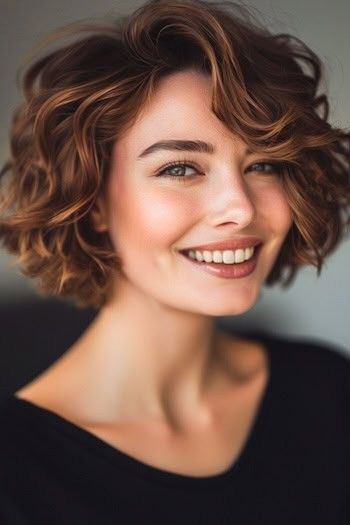 Wavy Bobs Hairstyles, Wavy Hair Bob With Bangs, Short Hairstyle For Wavy Hair, Short Hair For Wavy Hair, Women’s Short Hairstyles, Chin Length Wavy Hair, Wavy Hair Short Haircut, Short Wavy Haircuts With Bangs, Wavy Layered Bob