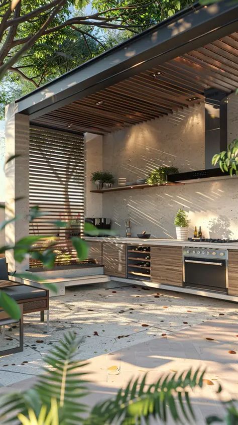 Terrace Grill Design, Outside Bbq Area Ideas, Bbq Area Ideas Outdoor, Patio Bbq Area, Verandah Ideas, Kitchen Designs Ideas, Bbq Areas, Backyard Escape, Outdoor Grill Area