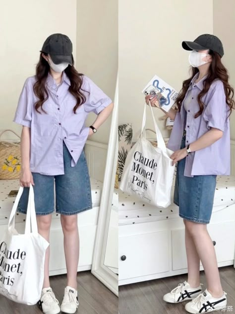 Summer Outfits Kpop, Japanese Casual Outfits, Japanese Summer Outfits, Korean Tomboy Outfits, Japan Summer Outfit, Modest Outfits Summer, Uniqlo Women Outfit, Japanese Summer, Korean Summer Outfits