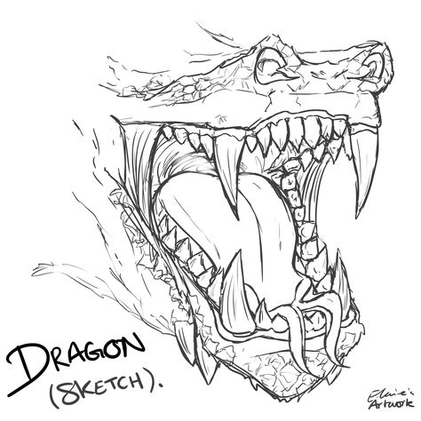 Dragon Nose Drawing, Roaring Dragon Drawing, Dragon Mouth Open Drawing, Dragon Teeth Drawing, Dragon Mouth Drawing, Dragon Teeth Reference, Dragon Face Drawing Front View, Dragon Mouth Reference, Dragon With Mouth Open