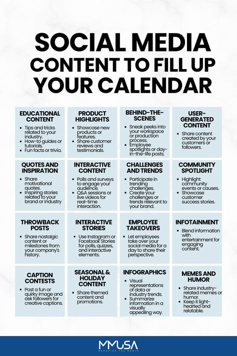 Social Media Content to Fill Up Your Calendar Content Calendar Ideas Small Business, Digital Marketing Calendar, Social Media Content Calendar Real Estate, Social Media Manager Content Calendar, Social Media Manager Calendar, Social Media Manager Schedule, Social Media Content Calendar For Travel Agents, Planning Social Media Content, Digital Marketing Content Calendar