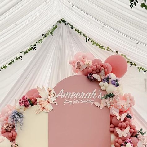 Caitie Chick on Instagram: "Happy Fairy First Birthday, Ameerah!   I’m obsessed with these colors 🧚  Serving Orange County, CA.  Now booking April & May 2024.  Thank you @janetiny for booking me again! So grateful to do your baby shower & little girl 1st birthday!   #fairy #fairyfirstbirthday #enchantedforest #enchantedbirthday #enchantedgarden #butterflies #butterfly #butterfly🦋 #fairytheme #fairyparty #firstbirthday #firstbirthdaygirl #fairyballoons #butterflyballoons #balloons🎈 #balloonstylist #balloonsgarland #balloonsart #orangecounty #anaheim #ocevents" Fairy First Birthday Balloons, Pink Butterfly First Birthday, Butterfly 1st Birthday Backdrop, Butterfly First Birthday Backdrop, Girl Baby Shower Themes Butterflies Enchanted Garden, Butterfly Balloons, First Birthday Balloons, Birthday Fairy, Girl 1st Birthday