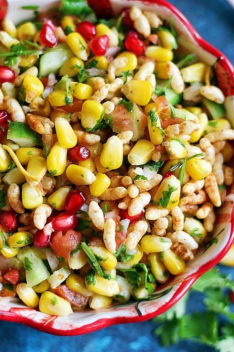 Corn Chaat Recipe, Corn Chaat, Vegeterian Dishes, Boil Sweet Corn, Indian Chaat, Fresh Corn Recipes, Vegan Oil Free, Curry Recipes Vegetarian, Indian Side Dishes