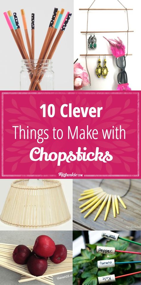 10 Clever Things to Make with Chopsticks via @tipjunkie Chopsticks Crafts, Using Chopsticks, Festive Party Decorations, Nail Polish Crafts, Stick Art, Clothes Pin Crafts, Things To Make, Camping Crafts, Homemade Crafts