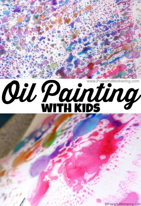 Oil Painting! these came out awesome! also makes a great science experiment and learning idea with preschoolers Oil Painting For Kids, Painting With Kids, Hanukkah Art, Painting Activities, Learn How To Paint, Art Activity, Easy Art, Tableau Art, Art Activities For Kids