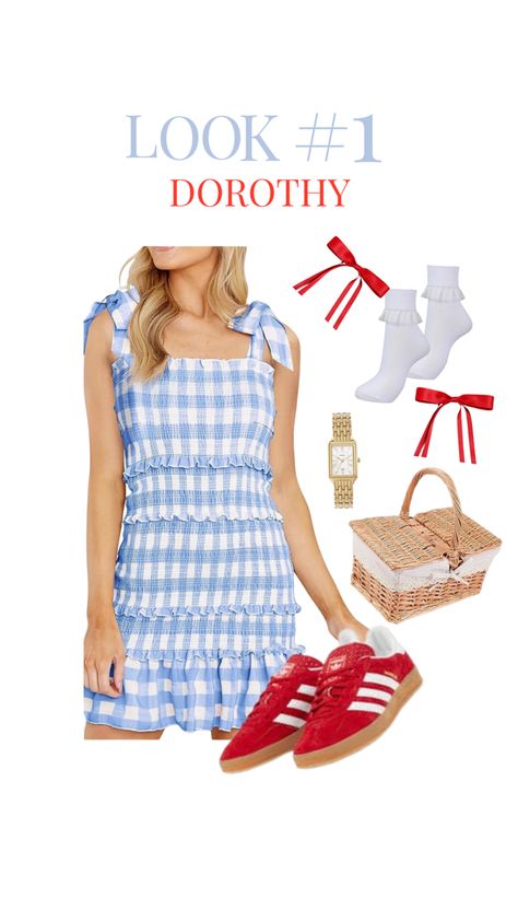 Wizard Of Oz Costume Ideas Dorothy, Diy Dorthy Costumes, Homemade Dorothy Costume, Modern Dorothy Costume, Diy Dorothy Costume For Women, Dorothy Wizard Of Oz Inspired Outfits, Dorthy Wizard Of Oz Aesthetic, Dorthy Costume Ideas, Diy Dorthy Costume