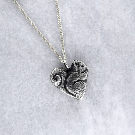 Squirrel Jewelry, Squirrel Necklace, Squirrel Art, Jewelry Heart, Themed Jewelry, Squirrels, Sterling Silver Chain, Cute Jewelry, Heart Necklace