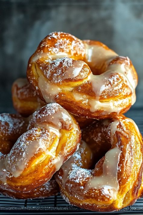 Vanilla Bean Glazed Soft Pretzel Donuts Unique Donut Recipes, Unique Donut Flavors, Homemade Glazed Donuts Recipe, Deep Fried Donuts, Savory Donuts, Cinnamon Pretzels, Doughnut Recipes, Pretzel Dough, Donut Flavors