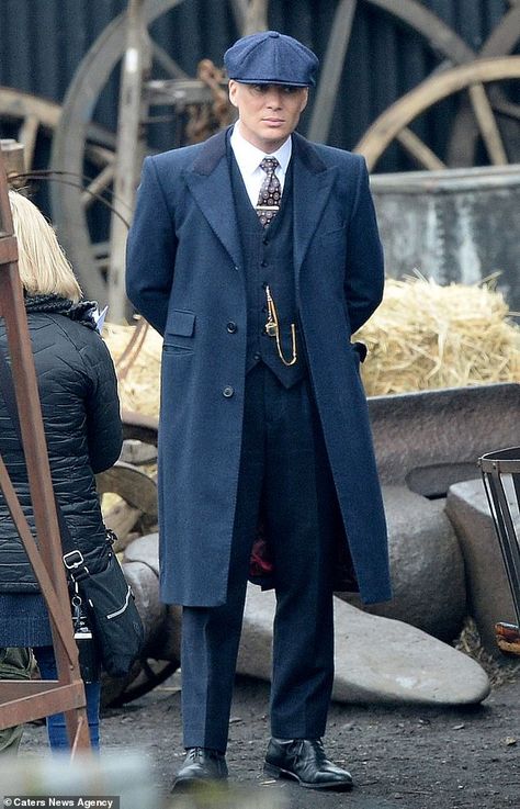 Peaky Blinders Coat, Peaky Blinders Outfit, Wedding Sydney, Gatsby Outfit, Blue Three Piece Suit, Peaky Blinders Suit, Peaky Blinders Thomas, Peaky Blinders Tommy Shelby, Cillian Murphy Peaky Blinders