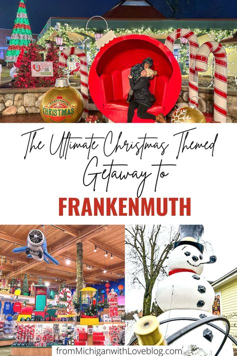 Looking to treat your little one on an epic getaway to the most Christmasy town in the Midwest? Here's how to enjoy a Christmas getaway to Frankenmuth, Michigan. Christmas In Michigan, Frankenmuth Michigan Christmas, Frankenmuth Michigan Things To Do, Frankenmuth Christmas, Michigan Travel Winter, Midwest Family Vacations, Michigan Day Trips, Christmas Trips, Midwest Travel Destinations