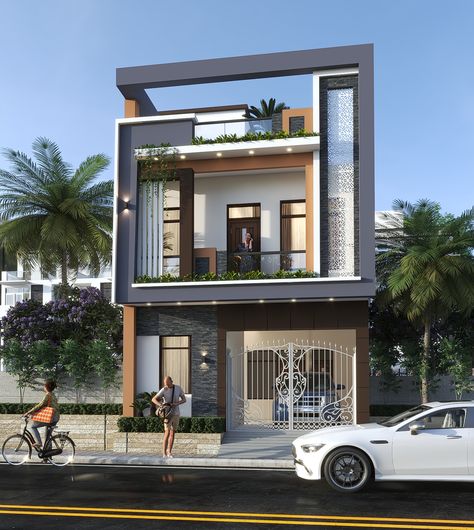 20 Fit Front Elevation Home, G+1 House Elevation Indian, House Structure Design, Elevation Ideas, House Structure, Double Storey House, Church Interior Design, Small Cafe Design, Hospital Architecture