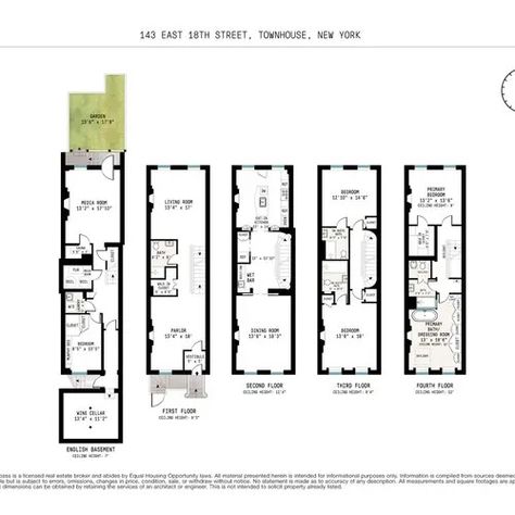 For $8.5M, this Gramercy townhouse is a slender slice of reclaimed history Townhouse Blueprint, New York Townhouse Floor Plan, Townhouse Floor Plan, New York Townhouse, Home Nyc, Slipper Tubs, Gramercy Park, Dining Room Seating, Downtown Manhattan