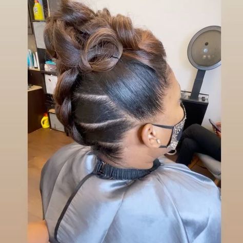 Whitney | Healthy Hairstylist on Instagram: "Cheers to a poppin ponytail once those pin curls come down! 🥰" Pin Curl Bun, Pin Curl Updo, Bun Updo, Beautiful Black Hair, Pin Curls, Wedding Updo, Ponytail Hairstyles, Bride Hairstyles, Protective Styles