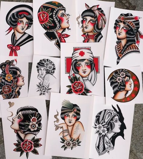 Traditional Tattoo Old School, Tattoo Old School, Instagram Ladies, Old School Tattoo Designs, Tattoo Portfolio, Tattoo Project, Traditional Tattoo Flash, Head Tattoos, Tattoo Flash Art