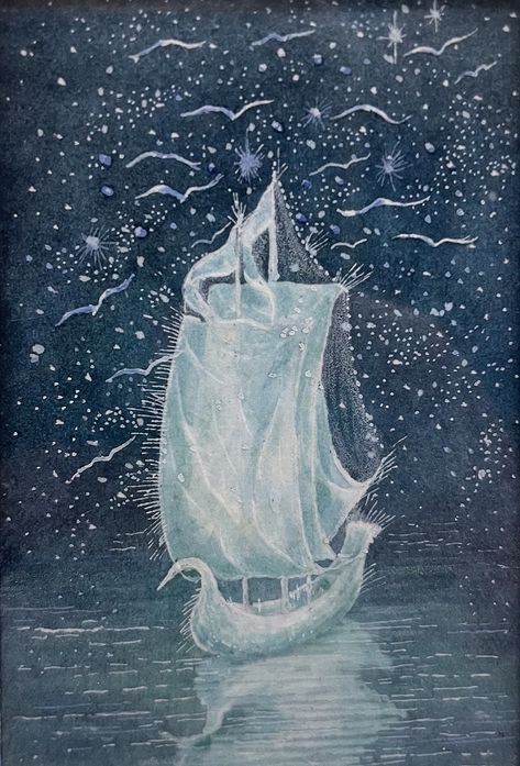 The Ice Ship Artist : Angela Barrett (b. 1955) Old Wives Tales, Painting Moon, Andrew Lang, Old Wives Tale, Wives Tales, Fairy Illustration, Moon Painting, Art Masters, Fairy Land