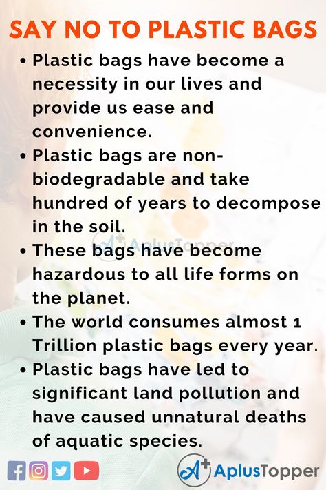 10 Lines on Say No to Plastic Bags for Students and Children in English - A Plus Topper Say No To Plastic Bags, Bags For Students, Say No To Plastic, Bag Quotes, Board For Kids, Paragraph Writing, Use Of Plastic, Life Form, Kids Set