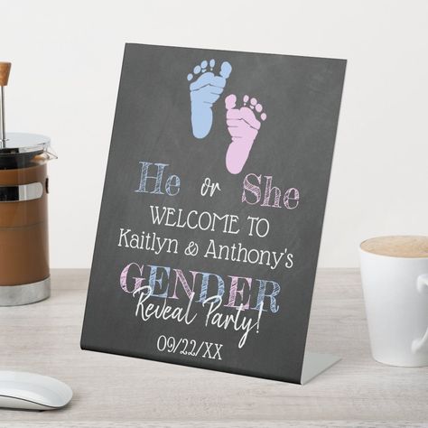 Modern Chalkboard, Gender Reveal Party Food, Creative Gender Reveals, Baby Decorations, Gender Reveal Signs, Baby Gender Reveal Party Decorations, Gender Reveal Party Supplies, Gender Reveal Party Theme, Baby Reveal Party