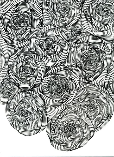 Art Inspiration Drawing For Beginners, Line Art Work Patterns, Abstract Line Art Pattern, Rose Zentangle, Line Rose Drawing, Pen Line Art, Rose Doodle, Zantangle Art, Fineliner Art