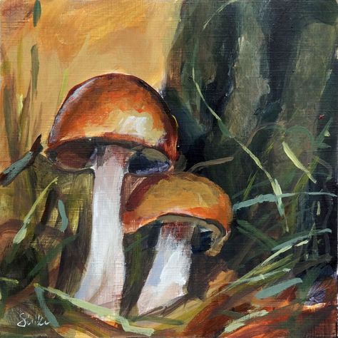 Mushroom Oil Pastels, Abstract Mushroom, Fantasy Plants, Sustained Investigation, Mushroom Painting, Mushroom Paint, Sketchbook Inspo, Paint Night, Landscape Art Painting