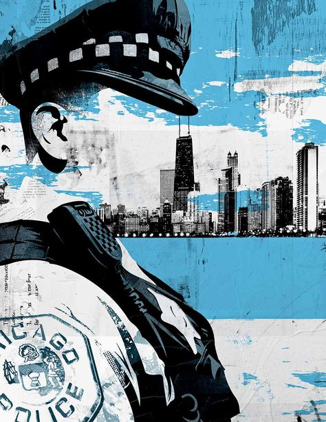 Police Art, Chicago Police Officer, Chicago Magazine, History Wall, Art Pins, Protest Art, People Figures, Learning Graphic Design, 수채화 그림