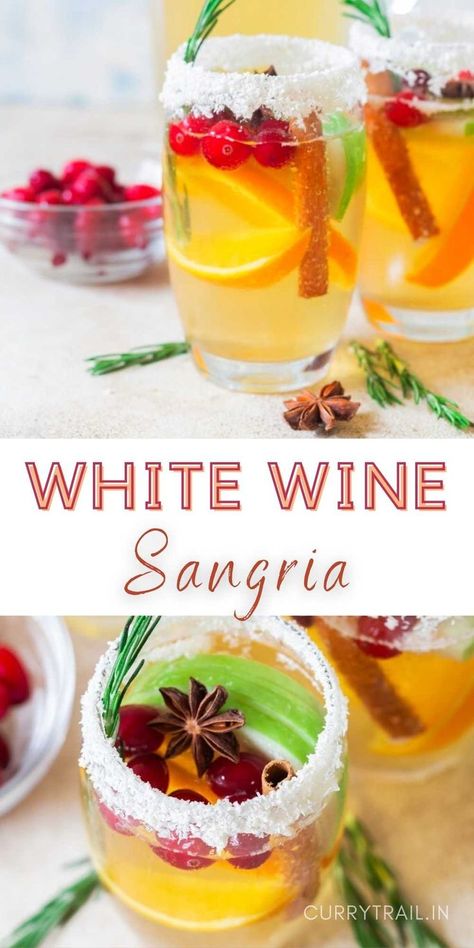 white wine Christmas sangria Holiday White Sangria Recipe, White Sangria Recipe Fall, Fall Sangria Recipes White, White Cranberry Sangria, White Christmas Sangria Recipe, Christmas Sangria Recipes, Thanksgiving Sangria, Fall Sangria Recipes, White Wine Sangria Recipe