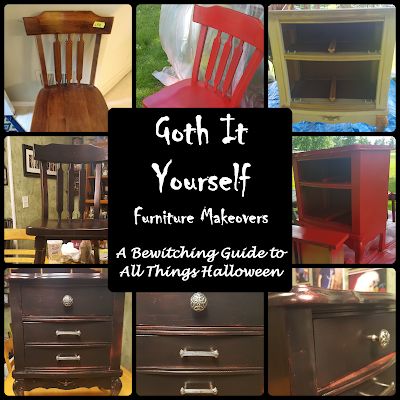 A Bewitching Guide to All Things Halloween: Goth It Yourself Furniture Makeovers Gothic End Table Diy, Diy Goth Furniture Makeover, Goth Diy Furniture, Dark Cottagecore Furniture, Easy Diy Gothic Decor, Diy Gothic Furniture, Gothic Upcycle Furniture, Diy Goth Furniture, Gothic Furniture Diy Ideas