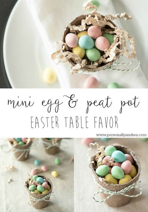 Easter Mini Egg and Peat Pot Table Favor Easter Table Favors Gift Ideas, Easter Table Favors, Breakfast Table Ideas, Dinner Table Games, Easter Wedding Ideas, Easter Brunch Decorations, Easter Brunch Tablescape, Brunch Decorations, Easter Brunch Menu