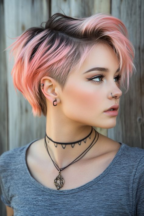 Pixie With Colored Tips, Red Brown Ombre, Pixie Haircut Color, Pixie Cut Color, Edgy Short Haircuts, Shaved Hair Designs, Portrait Reference, Short Hair Images, Bold Hair Color