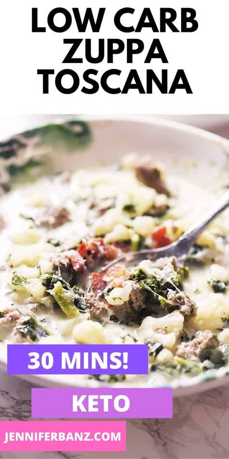 Low Carb Quick Dinner, Keto Zuppa Toscana Soup, Keto Zuppa Toscana, Keto Zuppa, Zuppa Toscana Soup, Low Carb Soup Recipes, Tuscan Soup, Toscana Soup, Keto Eating