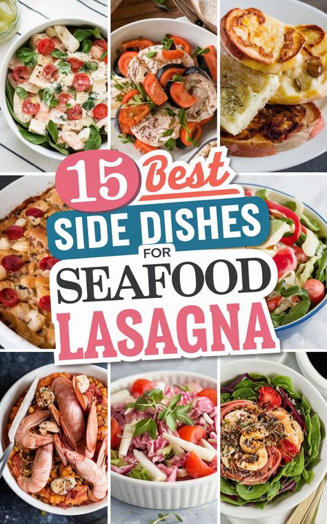 From Salads to Garlic Bread, These Side Dishes Will Make Your Seafood Lasagna Meal Complete! 🥖🍤 #foodblog #recipes #seafoodlasagna Sides For Seafood Dinner, Sides For Seafood, Side Dishes For Seafood, Seafood Side Dishes, Sauteed Spinach Garlic, Balsamic Glazed Carrots, Zesty Quinoa Salad, Caprese Salad Skewers, Cucumber Dill Salad