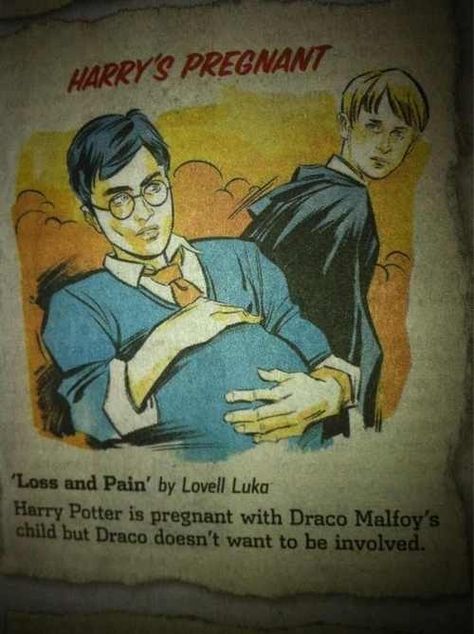 Pregnant Harry Potter. I always knew Malfoy would be a dead beat dad. Gay Harry Potter, Harry Potter Kids, Harry Potter Ships, Harry Potter Fanfiction, Harry Potter Fan Art, Weird Pictures, Harry Potter Fandom, Celebrity Art, Harry Potter Fan