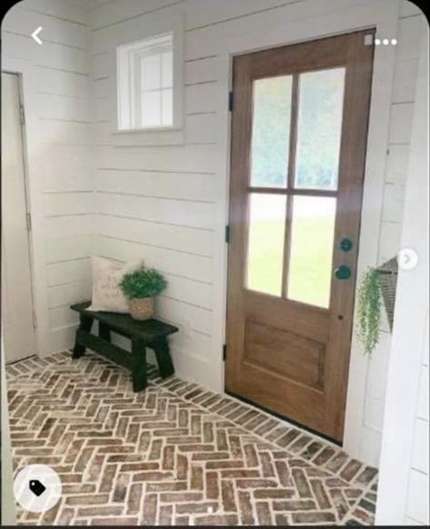 Brick Accents In Home, Brick Bathroom Floor, Mudroom Entry, Hall Ways, Laundry Mudroom, Interior Brick, Entry Ways, Brick Flooring, Mud Room