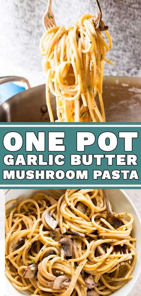 Easy Pasta Recipes Quick, Chicken Mushroom Pasta, Pasta Vegetarian, Garlic Butter Pasta, Garlic Butter Mushrooms, Mushroom Recipes Pasta, Recipe Pasta, Cherry Tomato Pasta, Garlic Herb Butter