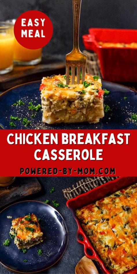 Chicken for breakfast? Heck yes! This easy Chicken Breakfast Casserole is a hearty meal with ground chicken, creamy egg base, diced hashbrowns, bacon, cheese and veggies. It's the perfect breakfast casserole any day. Get the recipe now! Chicken Breakfast Casserole, Chicken For Breakfast, Chicken Breakfast Recipes, Breakfast Casserole Recipe, Hashbrown Breakfast Casserole, Chicken Breakfast, Ground Chicken Recipes, Breakfast Recipes Casserole, Breakfast Bake