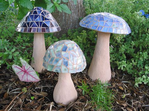 Mushrooms in Stained Glass | Concrete mushrooms I made, mosa… | Flickr Diy Garden Mushrooms, Mushroom Projects, Mushrooms Design, Garden Mushrooms, Meteor Garden 2018, Apartment Diy, Bbq Kitchen, Concrete Garden, Garden Art Sculptures Diy