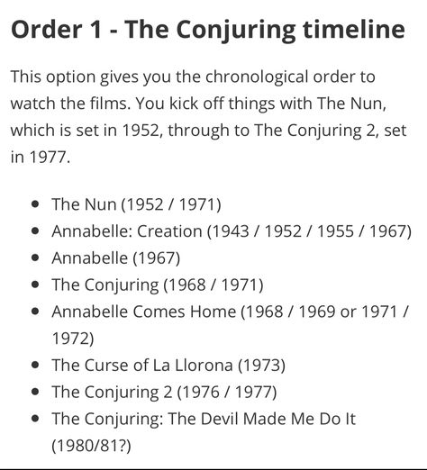 Conjuring Movies In Order, The Nun, Chronological Order, The Conjuring, Horror Movies, Horror Films