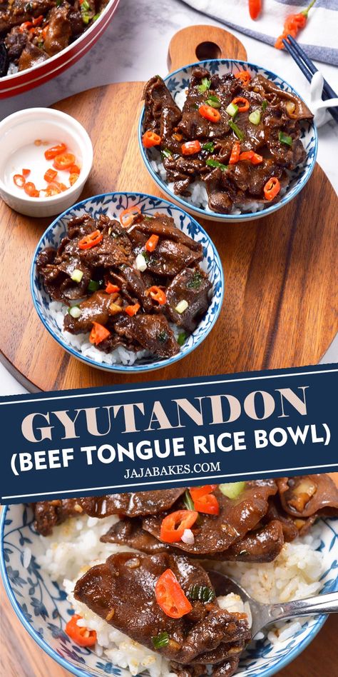 Beef Tongue Recipes, Tongue Recipes, Organ Grinder, Fancy Foods, Japanese Beef, Beef Tongue, Food Japan, Asian Beef, Rice Bowls Recipes