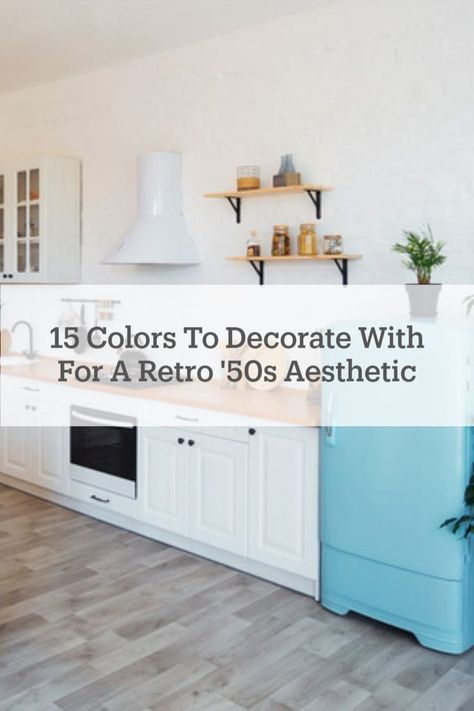 If the 1950s were your favorite era, we found fun colors to give your house that retro flair! #decoratingtips 50s Home Renovation, 50s Painting, 1950 Decor Interior Design, 1950s Home Interior, 1950s Kitchen Aesthetic, 1950s House Decor, Retro Home Decor 1950s, 1950s Aesthetic Home, 1950s Home