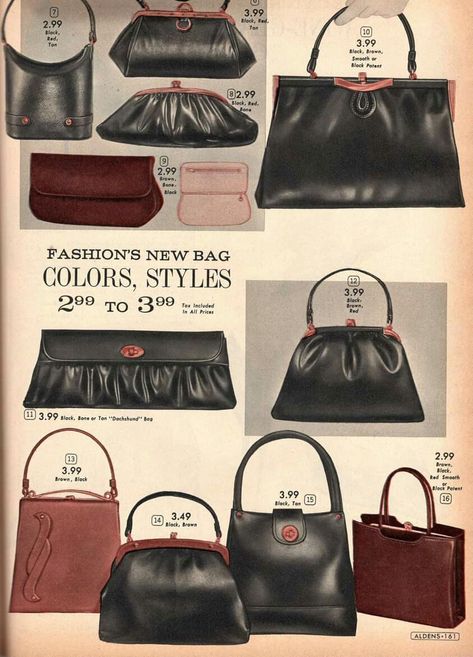 Handbag Ads, Bag Catalogue, Vintage Bags 1950s, 60s Purse, 1950s Accessories, Leather Handbag Patterns, Retro Handbags, Vintage Icons, Girly Bags