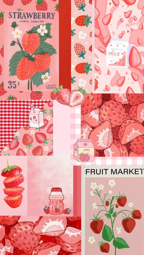 Pink Aesthetic Wallpaper Strawberry, Pastel Pink Strawberry Aesthetic, Strawberry Vibes Aesthetic, Strawberry Asethic, Cute Strawberry Wallpapers Aesthetic, Cute Strawberry Wallpaper Kawaii, Red Wallpaper Strawberry, Strawberry Astethic, Strawberry Lockscreen Aesthetic