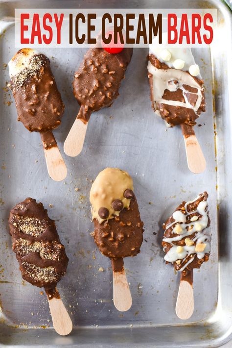 Easy Ice Cream Bars Olive Skewers, Homemade Ice Cream Bars, Ice Cream Bar Recipe, Prosciutto Salad, Parmesan Spaghetti, National Ice Cream Month, Basil Vinaigrette, Frozen Dessert Recipe, Ice Cream Bars