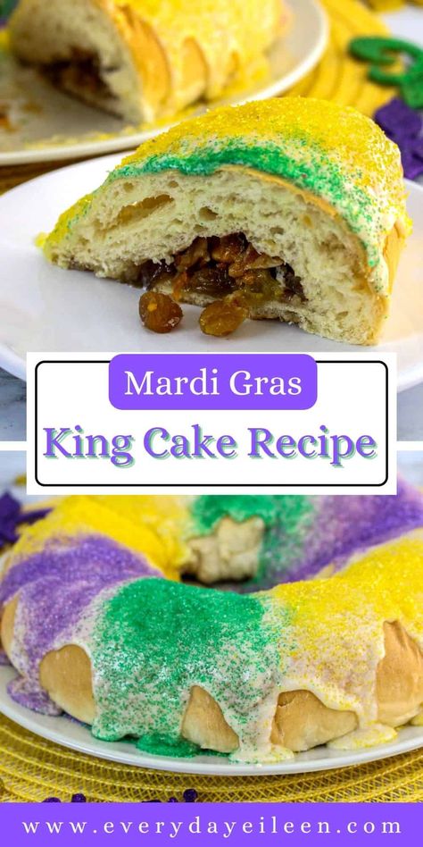 King Cake Recipe Easy, French Brioche, Mardi Gras Cake, Almond Glaze, King Cakes, King Cake Recipe, Restless Chipotle, Pecan Praline, Mardi Gras King Cake