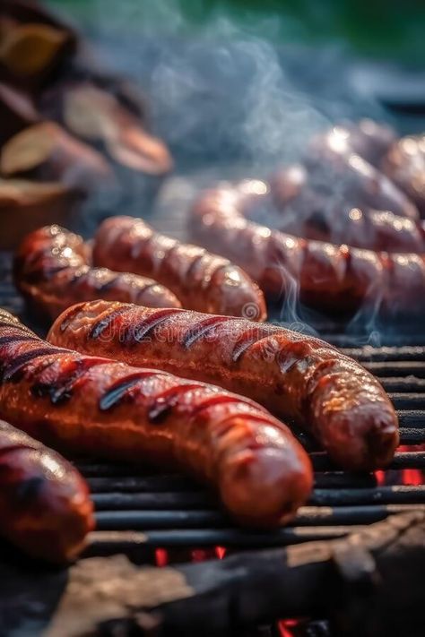 Appetitive grilled sausage on the flaming grill. Delicious crisp sausages. Space for text. Generative AI royalty free stock images Grilled Hotdogs, Grill Photography, Grill Sausage, Bbq Pics, Food Staging, Bbq Sausage, Food Photography Lighting, Grilling Hot Dogs, Formula Recipes