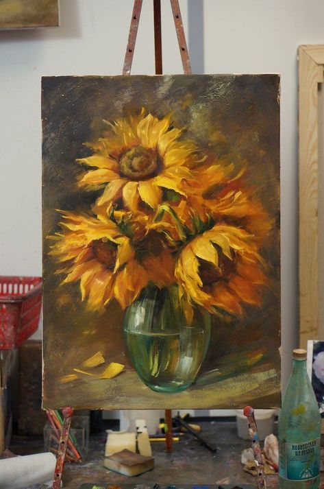 Painting On Canvas For Beginners, Canvas For Beginners, Sunflower Painting, Sunflower Art, Painting Flowers, Flower Art Painting, Art Painting Acrylic, Acrylic Painting On Canvas, Painting Art Projects