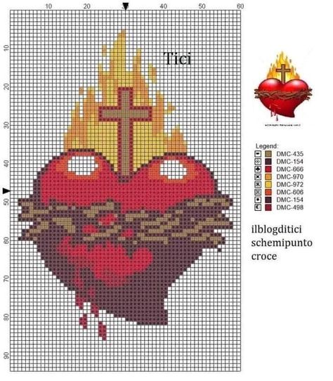 Sacred Heart Cross Stitch Pattern, Catholic Crafts, Cross Stitch Heart, Christian Symbols, Cross Stitch Pictures, Religious Cross, Bobble Stitch, Heart Quilt, Bead Loom Patterns