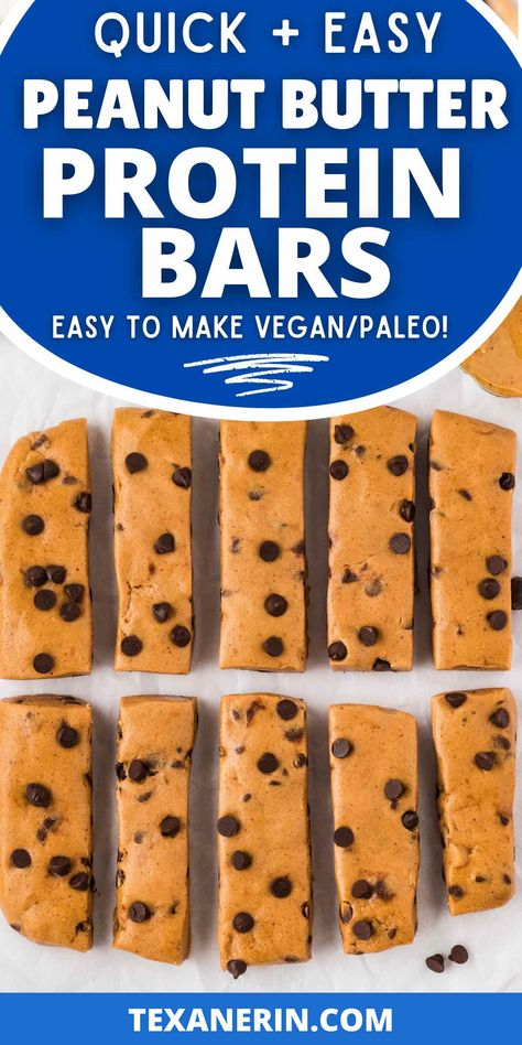 These peanut butter protein bars are the ultimate satisfying no-bake snack made with just a few ingredients. They’re also easy to make vegan, paleo and gluten-free. Peanut Butter Protein Bars No Bake, Protein Bars Vegan, Gluten Free Protein Bars, Paleo Protein Powder, Peanut Butter Protein Bars, Low Fat Snacks, Paleo Protein, Vegan Keto Recipes, Protein Pudding